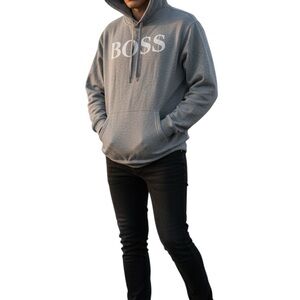 BOSS Men's Gray Hoodie Sweater